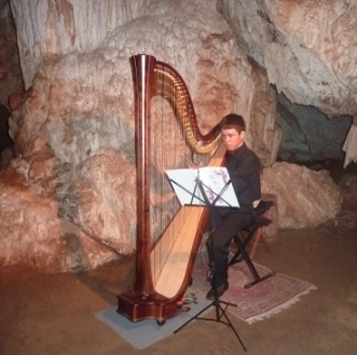 Harpist Rowan Phemister playing for wedding
