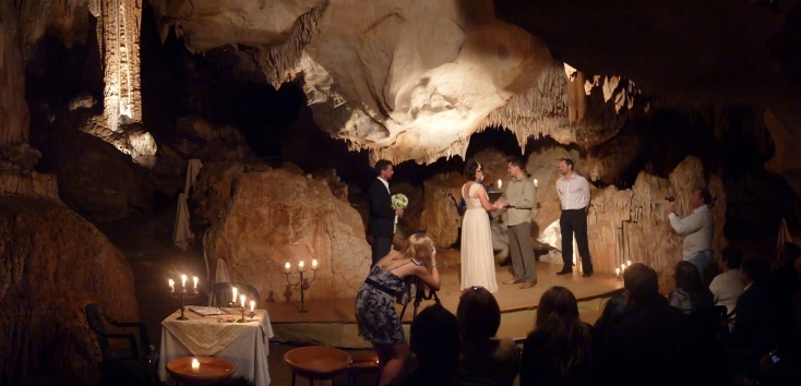 Wedding couple on stage in Careys Cave